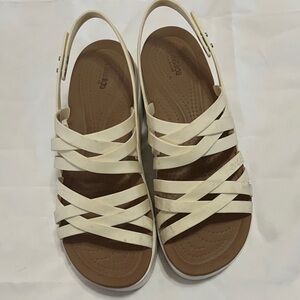 CROCS White / Cream Sandals with Criss-Cross Straps and Cushioned Footbed